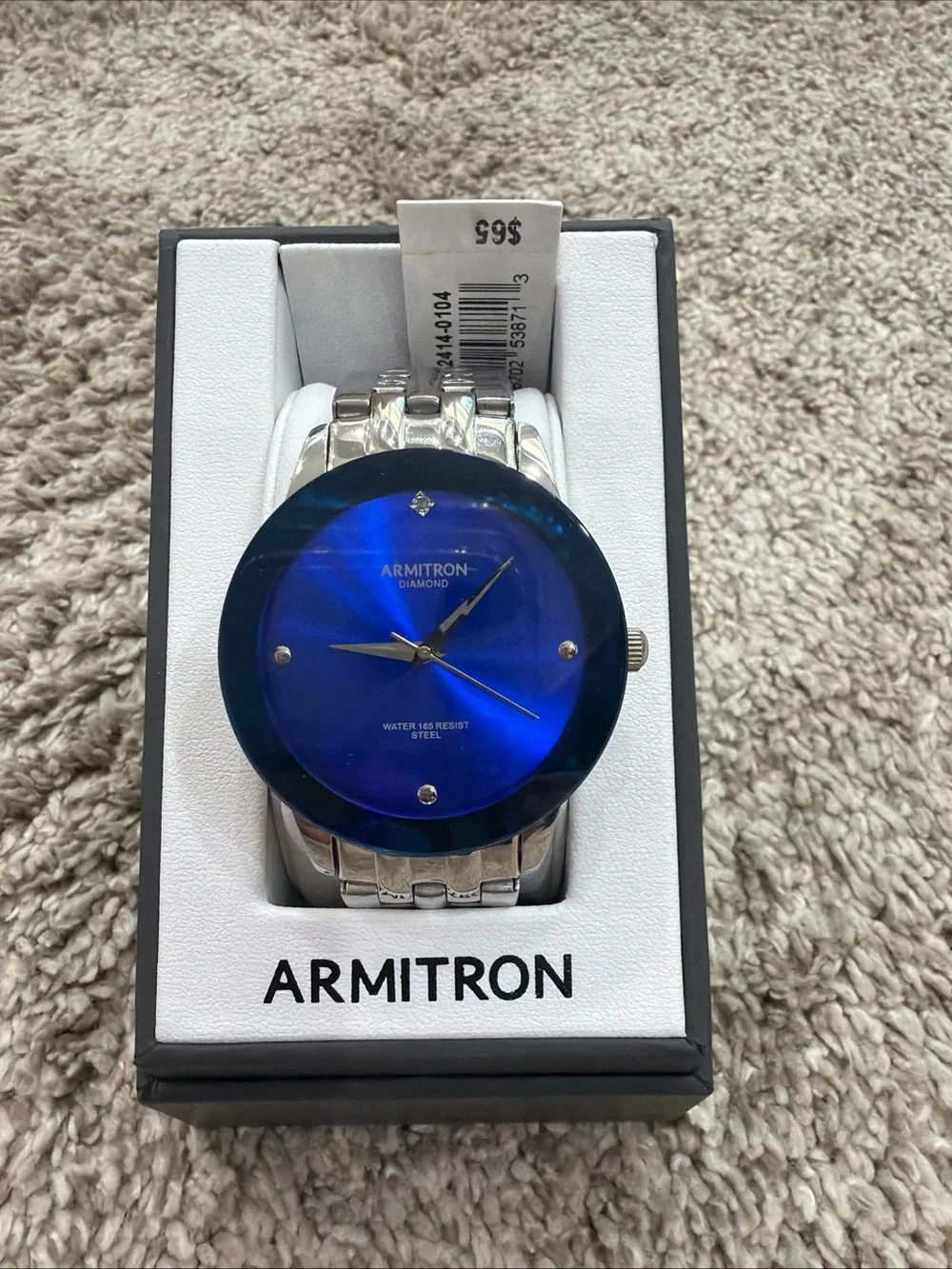 Armitron Diamond Mens Watch 42mm Blue Dial Stainless Steel New Battery 7.5